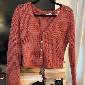 Vince Red Woven Button Up Sweater